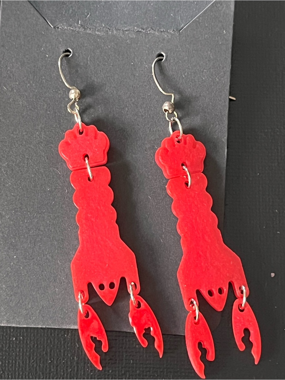 Hand Crafted - Red Lobster Dangle Earrings - Women Jewelry